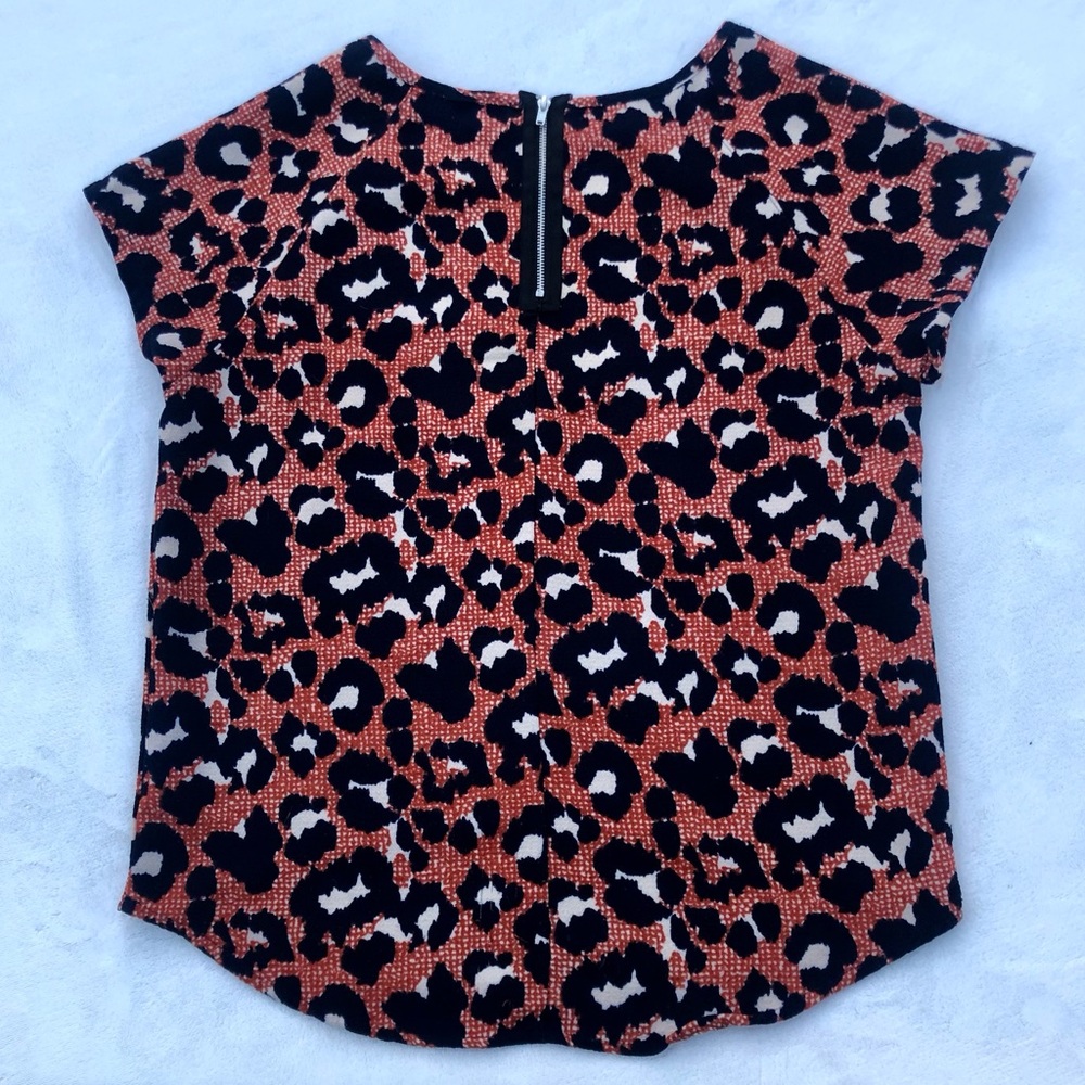 Leopard Print Shirt Rust Zipper Top Sz. Small officecore - Picture 6 of 8